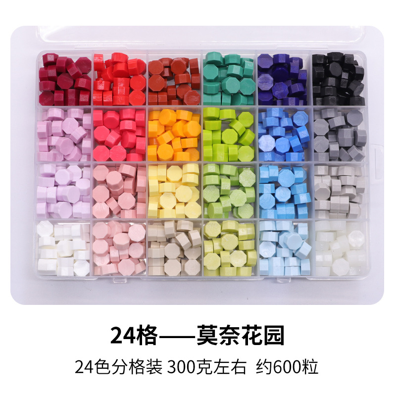 Fuego pintura cera grano traje de color mezclado 24 caja de cuadros de color ocho lados fuego pintura sellado cera fuego pintura sello cera grano fábrica al por mayor