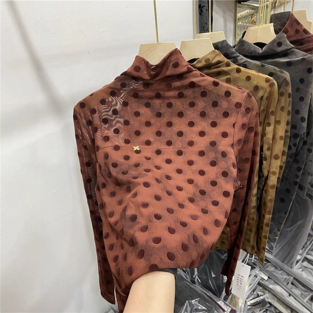 Новый китайский дизайн сетчатый топ с длинными рукавами