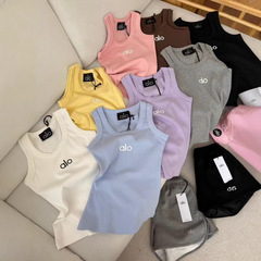 25春夏aloプリント磨毛厚手スポーツベストニットネジフィットネスランニング美背ストラップインナーファッション