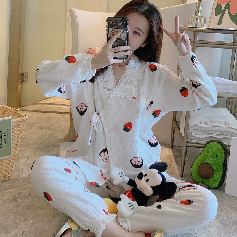 Луна одежда летние дни тонкая хлопковая Марля Послеродовая лактация Беременные пижамы весна и осень Март материнская лактация 4