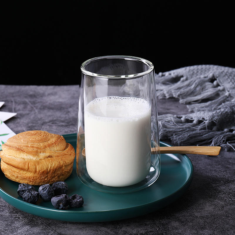 Taza de café de doble capa de vidrio, taza doméstica de doble capa, taza de agua aislada creativa, taza para preparar té de flores y leche, resistente al calor