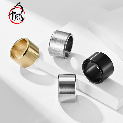 European and American hip-hop HIOHIP stainless steel K gold-plated large ring, domineering matte brushed men's ring