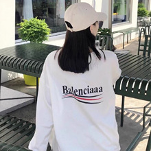 巴黎t恤女纯棉可乐刺绣打底衫 BL家上衣宽松圆领男女同款长袖t恤