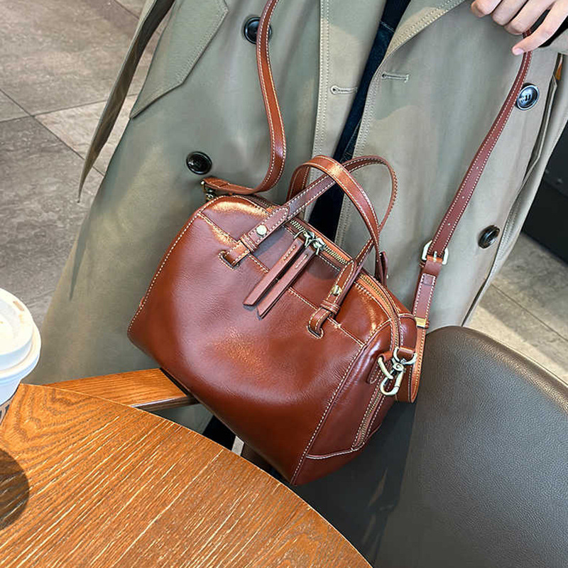 Bolso de cuero de cera de aceite, bolso de mensajero de todo fósforo para mujer, bolso de hombro portátil de viaje de gran capacidad, bolso retro Tote, venta directa