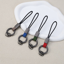 跨境磨砂牛皮汽车钥匙扣轻奢创意迷你真皮钥匙链可刻字手机绳挂饰