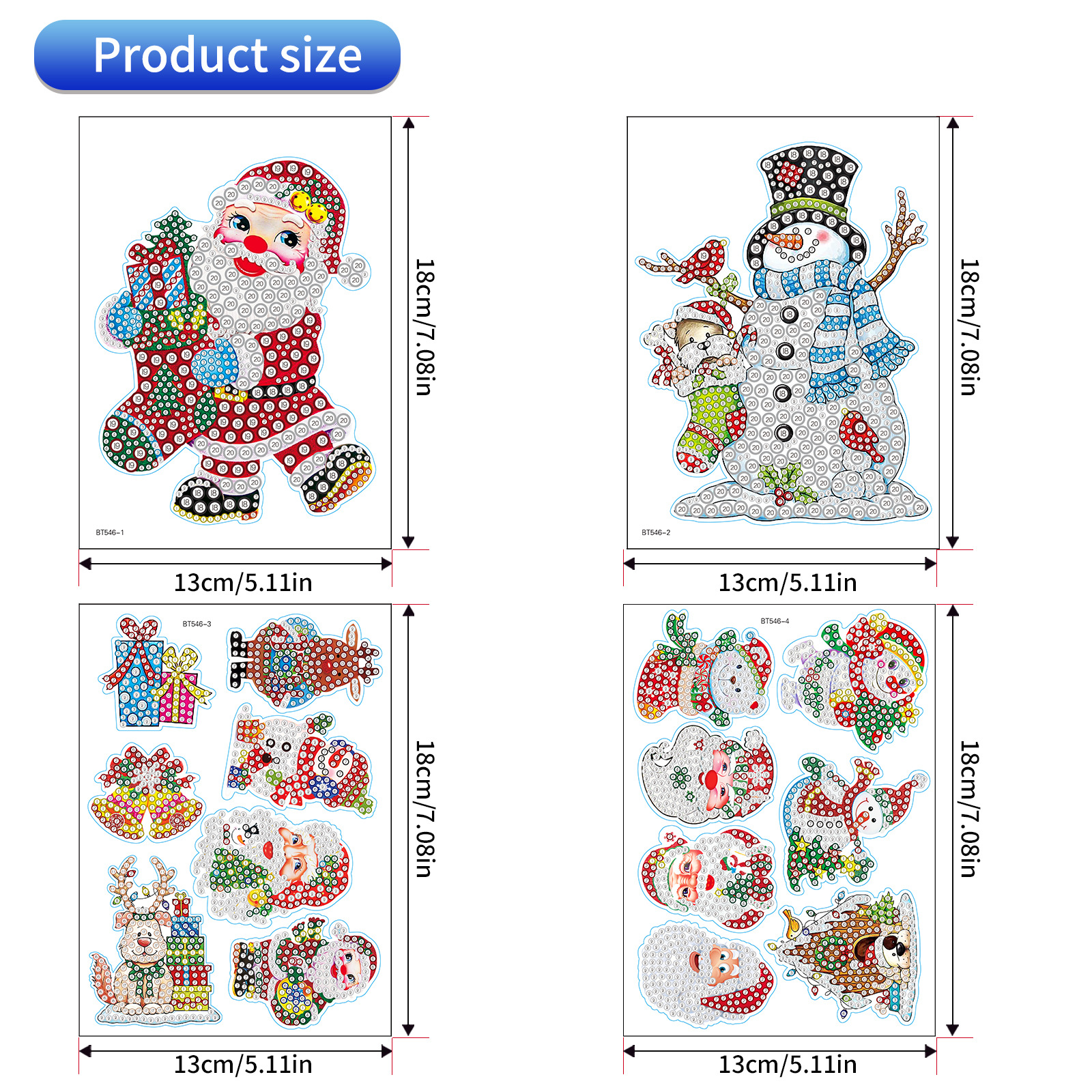 Venta más vendida Santa Claus Navidad muñeco de nieve pintura de diamantes pegatinas aleatorias pintura DIY pegatinas de pared dibujos animados hechos a mano cristal brillante diamante