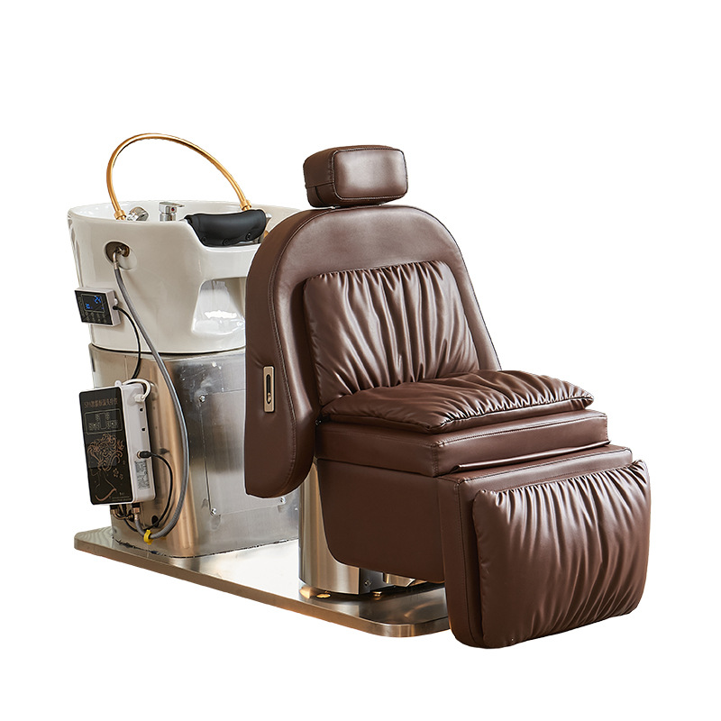Barbería en línea, cama de lavado de cabello, salón de peluquería especial, cuenca cerámica semiclinada, cama de lavado, cama de belleza, elevación eléctrica de alta gama
