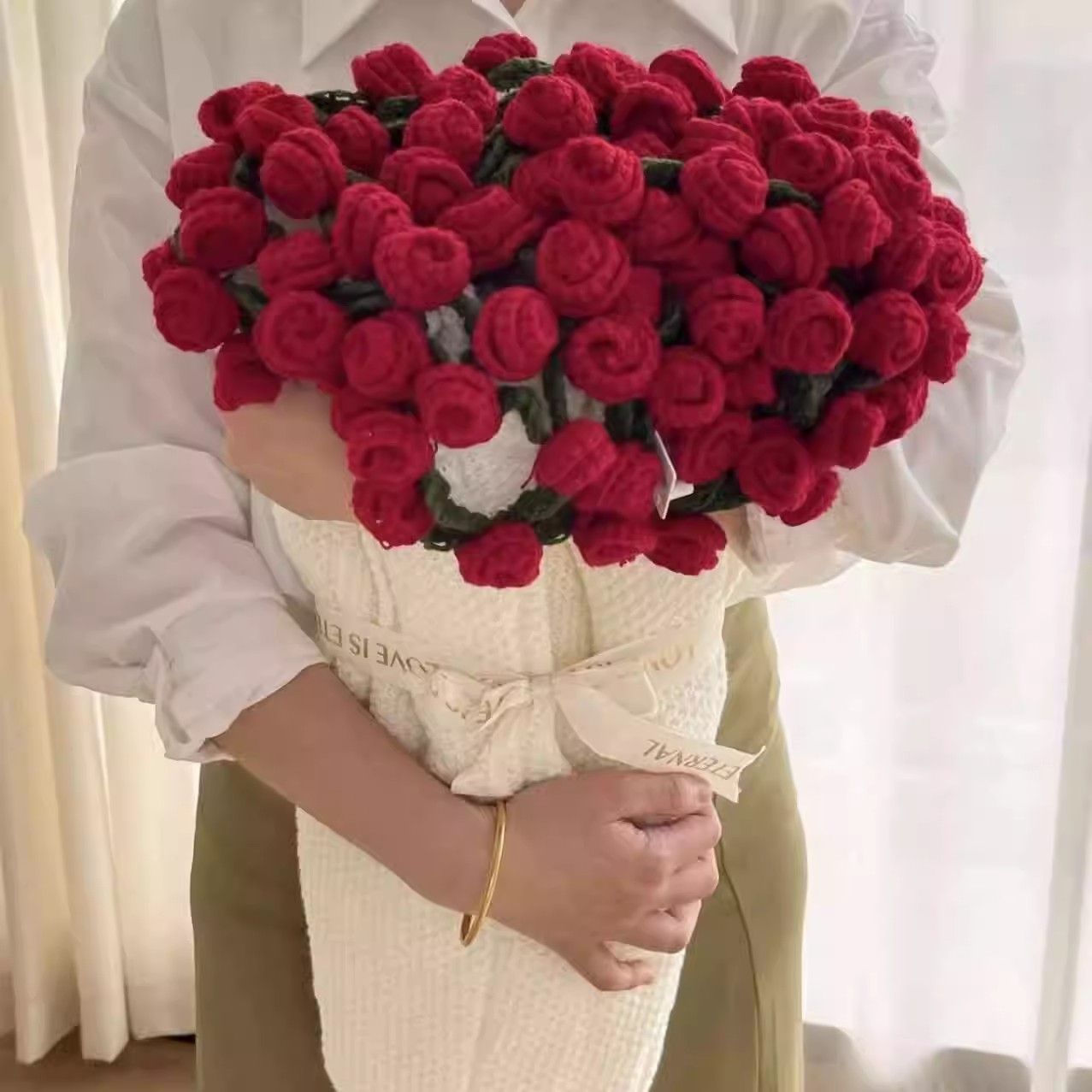 成品手工编织玫瑰花束毛毯编织毯子办公室午睡女友毛线七夕礼物