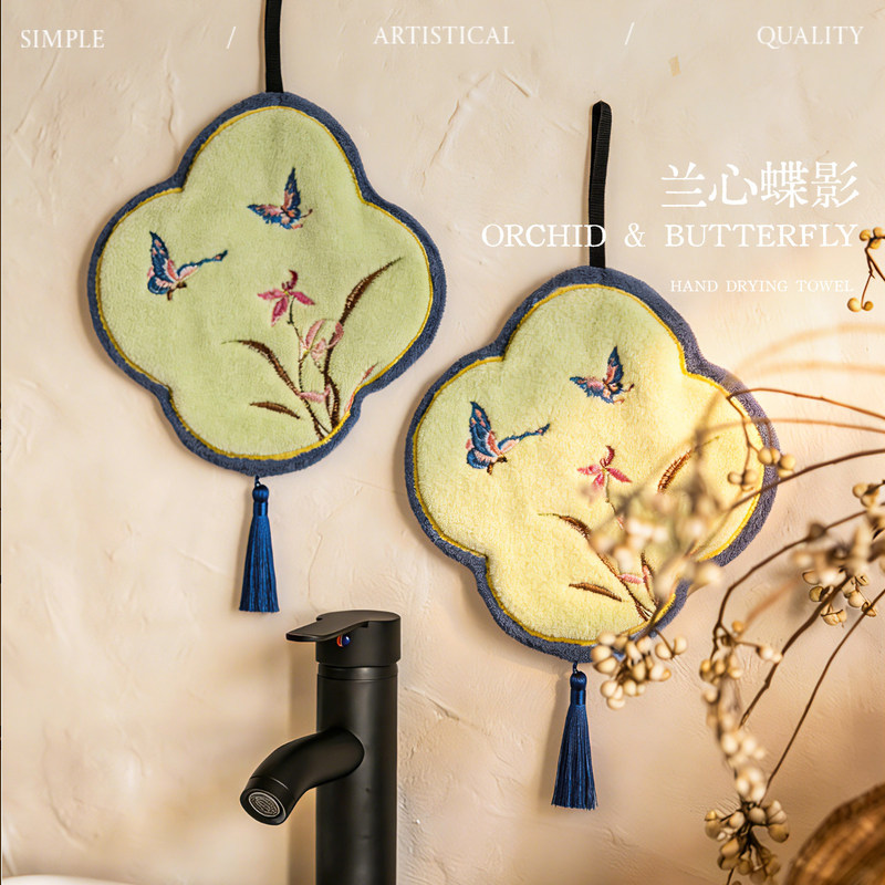 New Chinese-Style Cloud-Pattern Hand Towel, Hanging Absorbent Kitchen Cloth, Orchid and Butterfly Embroidery Fabric Handkerchief Towel New Chinese-Style Cloud-Pattern Hand Towel, Hanging Absorbent Kitchen Cloth, Orchid and Butterfly Embroidery Fabric Handkerchief Towel