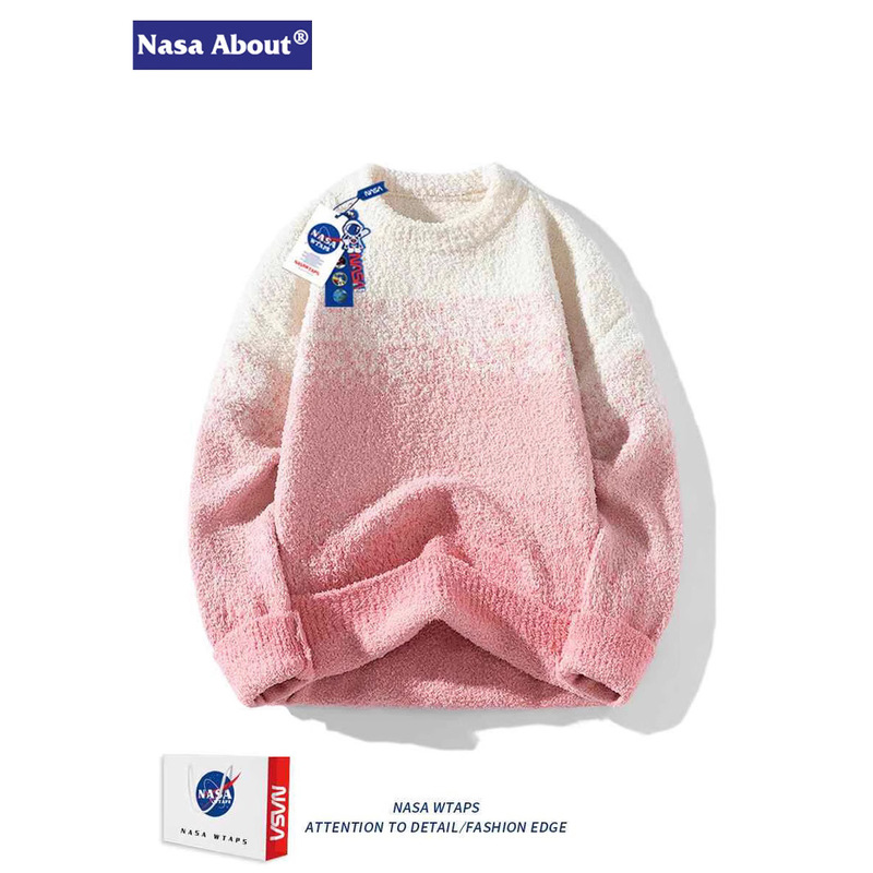 NASA Japanese Style Laid-back Crewneck Sweater for Men and Women Autumn and Winter 2024 Gradient Couple Sweater All-match Base Shirt