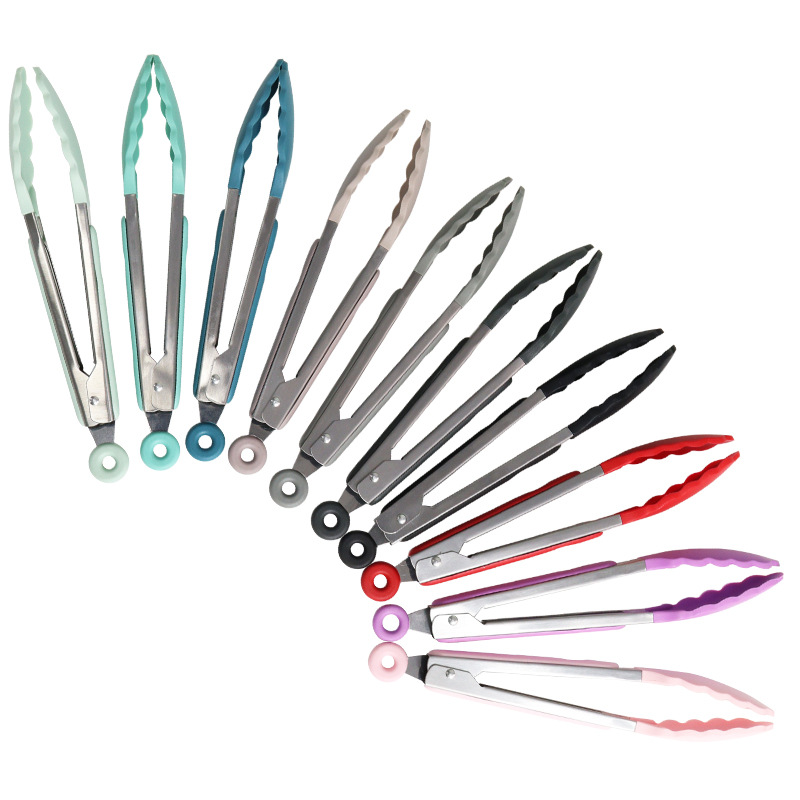 Pinzas de silicona para alimentos, pinzas de acero inoxidable para pan, pinzas para barbacoa coreana, pinzas para alimentos resistentes a altas temperaturas, pinzas para asar al por mayor