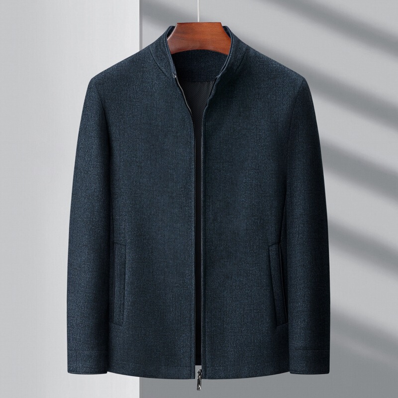 Brand New Wool Jacket for Men, Middle-Aged and Elderly, Business Style, Stand-Up Collar, Cashmere Coat, Dad's Casual Zip-Up Top