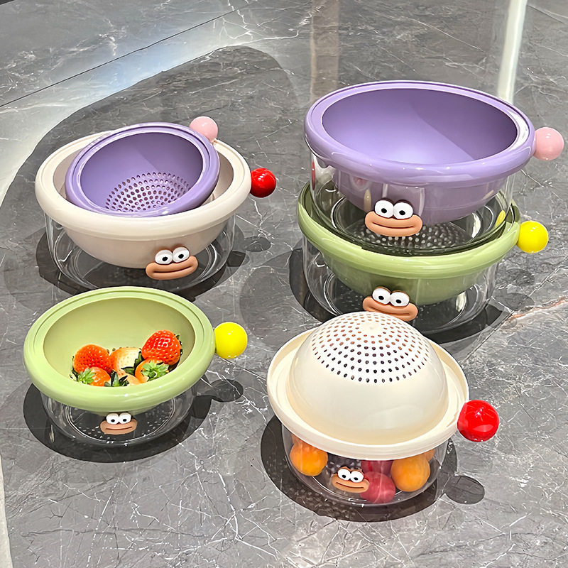 Cesta de drenaje engrosada, lavabo de dopamina, cocina casera, lavado de frutas, canasta de verduras de doble capa multifuncional, tazón de frutas image 4