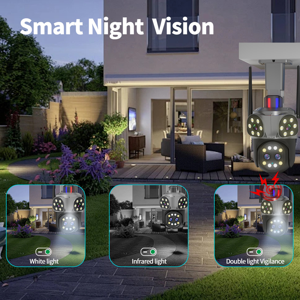 Kamera monitorująca True 4 Lens 8010k z zoomem noktowizyjnym HD, mobilnym pilotem i inteligentnym WiFi *_voghion.com