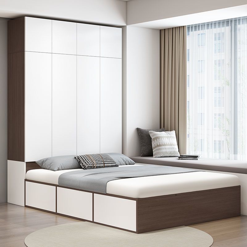 Solid Wood Wardrobe-Bed Combo, Foldable Multifunctional Children's Bed with Desk and Wardrobe