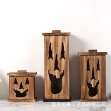 实木万圣节幽灵提灯庭院场景布置恶灵装饰摆件木制派对幽灵蜡烛盒