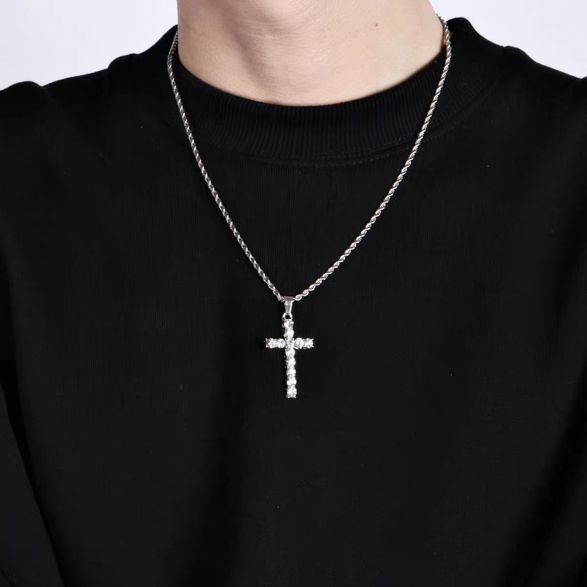 Titanium Steel IG Style Simple Style Cross Inlay Zircon Pendant Necklace display picture 7