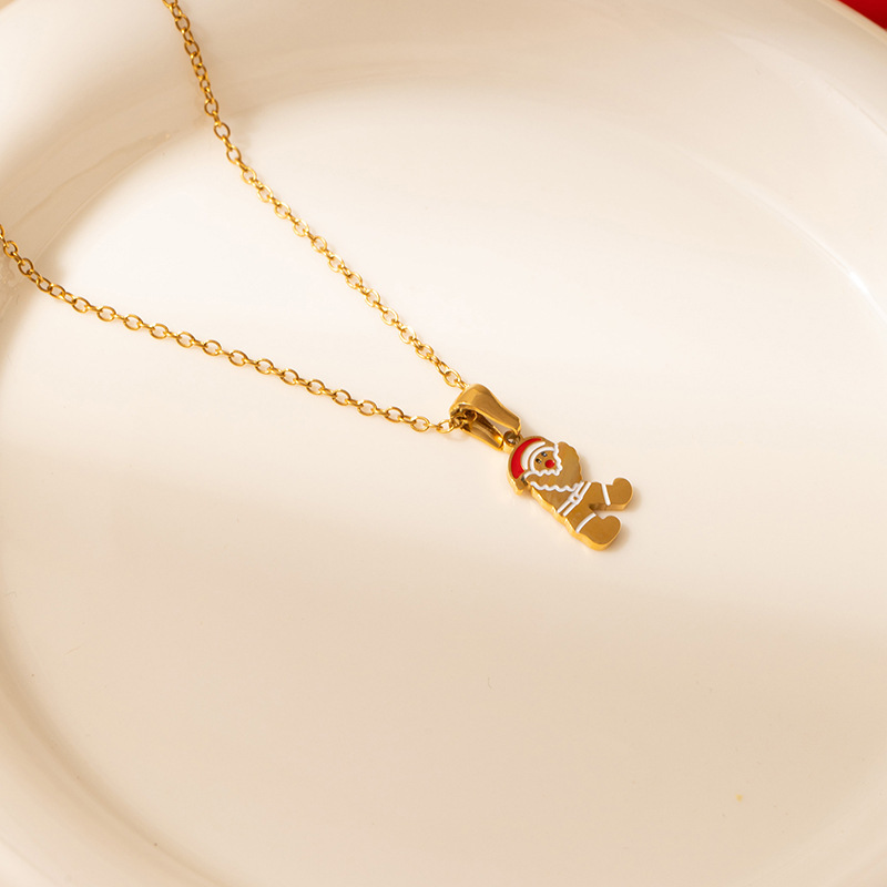 7g Weight 0.03µm Gold Plating Thickness Electroplated Gold Plating Process Golden Plated Plating Material 201 Stainless Steel Pendant Material Pendant Necklace Classification 201 Stainless Steel Chain Material cable chain Chain Type 1 Piece Quantity Holiday, Daily Occasion 201 Stainless Steel Material Santa Claus, Number Pattern Women's Gender Cute Style Plating Craft Fashionable Stainless Steel Christmas Necklace For Women 26 Small Letter Pendants Versatile Minimalist Choker Trendy Accessory 15