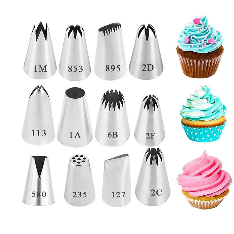 304 stainless steel medium size piping cookie cake cream squeeze nozzle seamless process sanding table baking tool