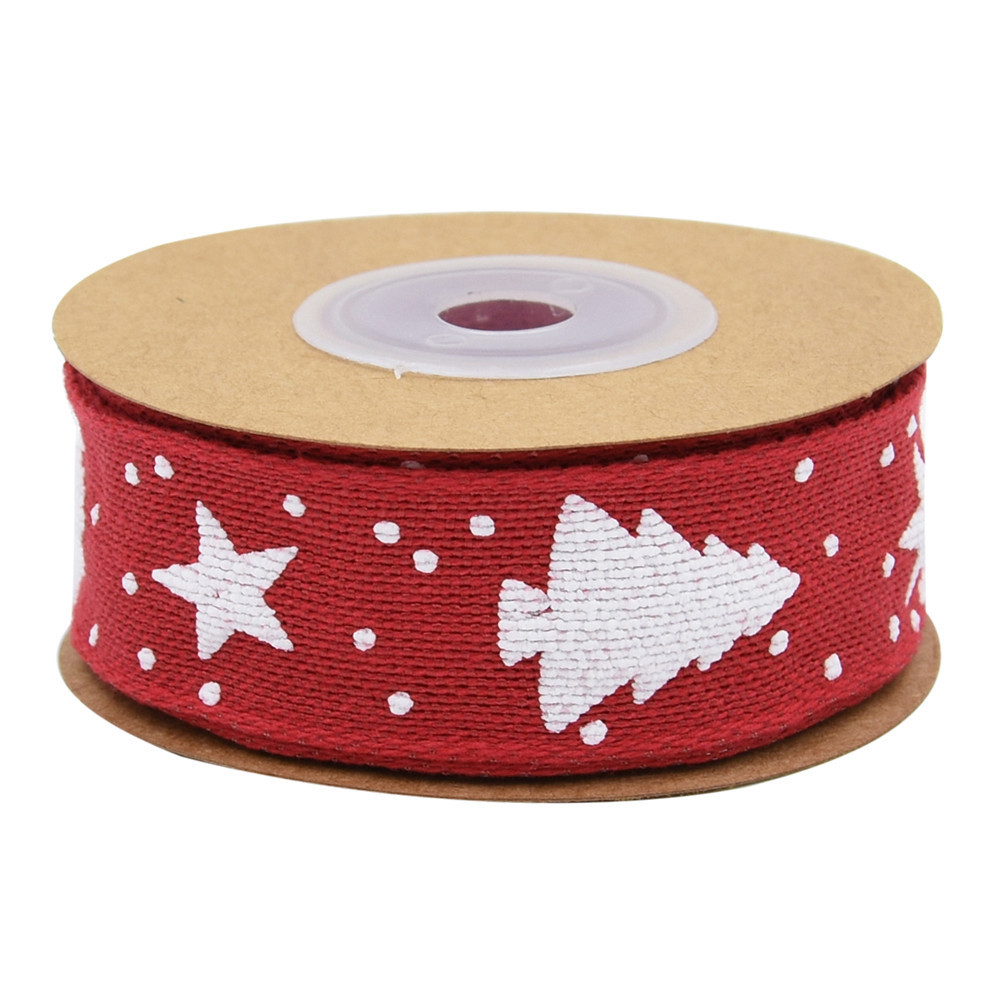 Transfronteriza Navidad nueva cinta de algodón impresa árbol de Navidad decoración regalo embalaje cinturón dos lados Alambre de hierro 5 yardas en stock