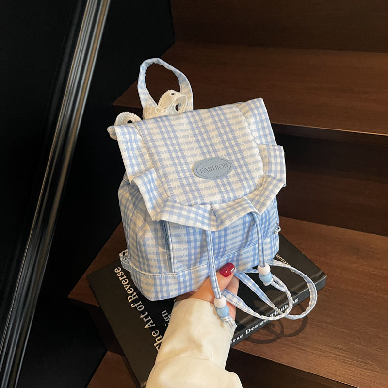2025 nueva dulce y linda mochila de encaje a cuadros mochila de hoja de loto esponjosa mochila de chicas corazón mini mochila