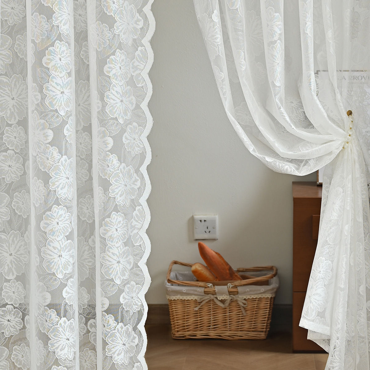 SHEIN nueva generación de decoración de cortina de puerta de encaje de urdimbre de encaje de camelia transfronteriza