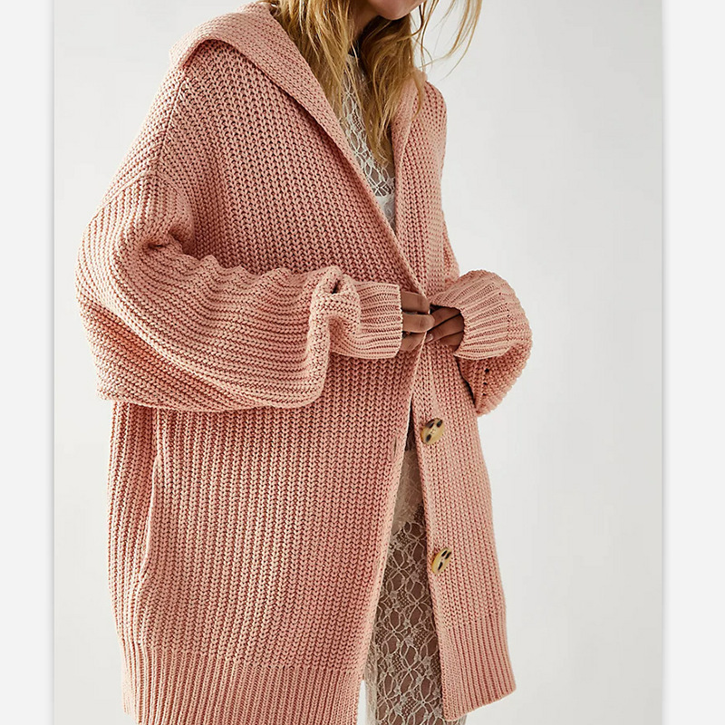 2024 otoño e invierno Amazon crossover nueva chaqueta de punto con botones de punto de bolsillo de solapa de color sólido para mujer image 4