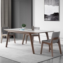 批发现代轻奢实木岩板餐桌小户型家用进口白蜡木长方形餐桌椅