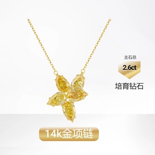 Ins Style 14K Gold Necklace Set with Cultured Diamonds 2.6 Carat K Gold Clavicle Chain Asymmetrical Petals Yellow Diamond Necklace