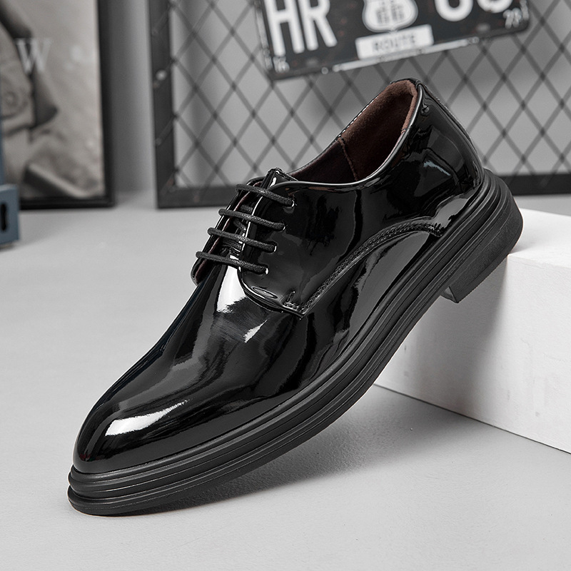 Cross-Border Plus-Size Men's Stylish Patent Leather Shiny Shoes Lightweight Trendy Versatile Casual Shoes Derby Shoes Hairstylist Shoes