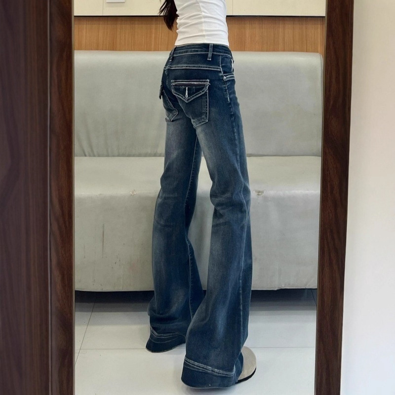 American Hot Girl Slim Fit Versatile Bootcut Jeans Autum 2025 New Retro Dark Blue Bell-Bottom Pants