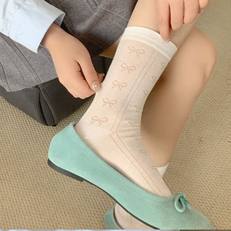 Thin socks wholesale bow hollow women's cotton socks moon socks ladies jk wind white socks loose pile socks
