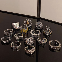 復古新款做舊潮牌戒指男士可調節指環女嘻哈小眾設計單身食指戒