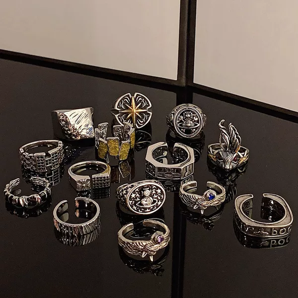Vintage New Style Old Fashionable Brand Ring Men's Adjustable Ring Women's Hip-Hop Niche Design Single Finger Ring