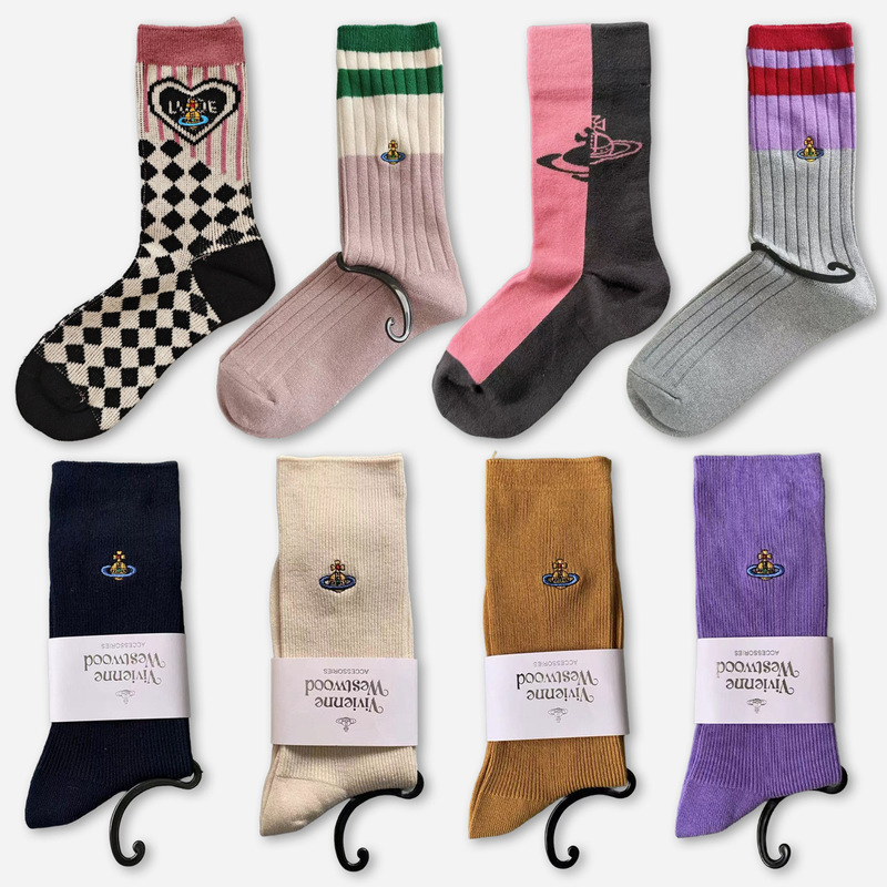 New Style High Tube Vivienne Cotton Socks for Women, Simple and Trendy, Sweat-Absorbent, Mid-Tube, Comfortable, Solid Color, Slouch Socks