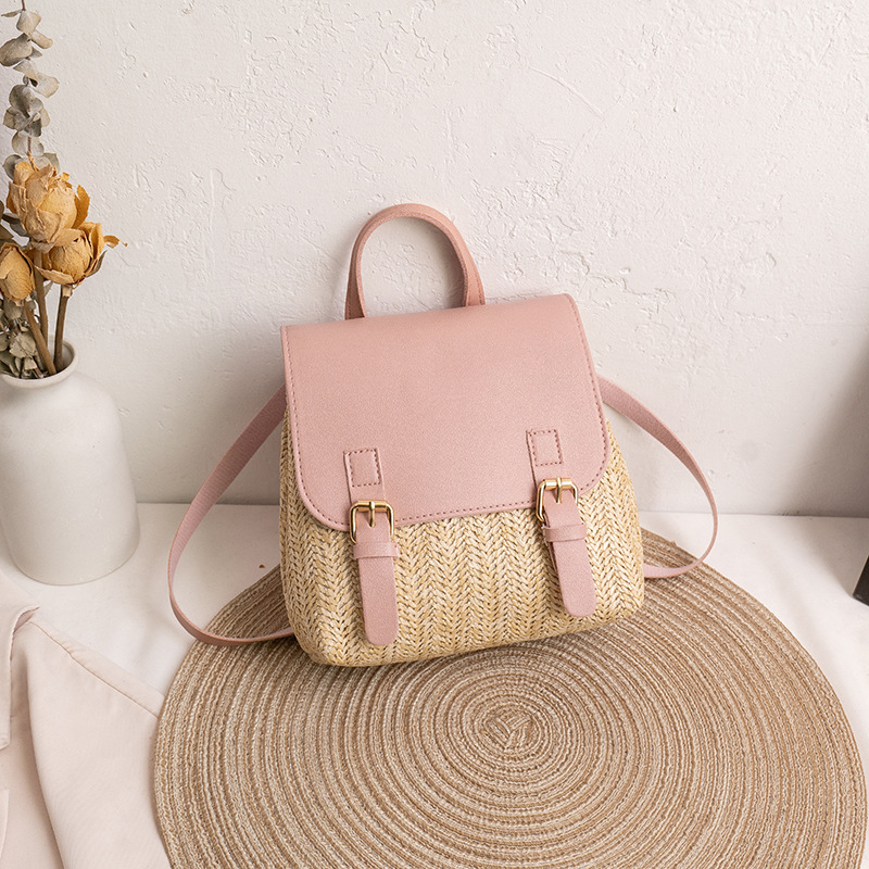 2024 nuevo tejido doble hebilla color mochila pequeña 2 personalidad coreana de diseño de nicho bolso