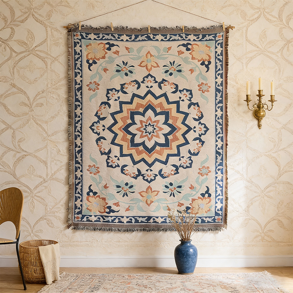 Middle Eastern Ethnic Style Tapestry Geometric Floral Living Room Background Wall Fabric Hanging Painting Homestay Bedroom Wall Decoration Hanging Cloth