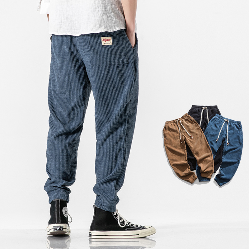 2023 Spring and Autumn Japanese Style Loose Washed Men's Casual Pants Chinese Style Corduroy Skewers Trendy Men's Pants