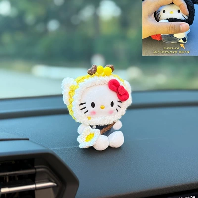 Car Interior Decorations, Car ornaments - bee-hat-flower-bag-little-blue-cat-ornament-round-base