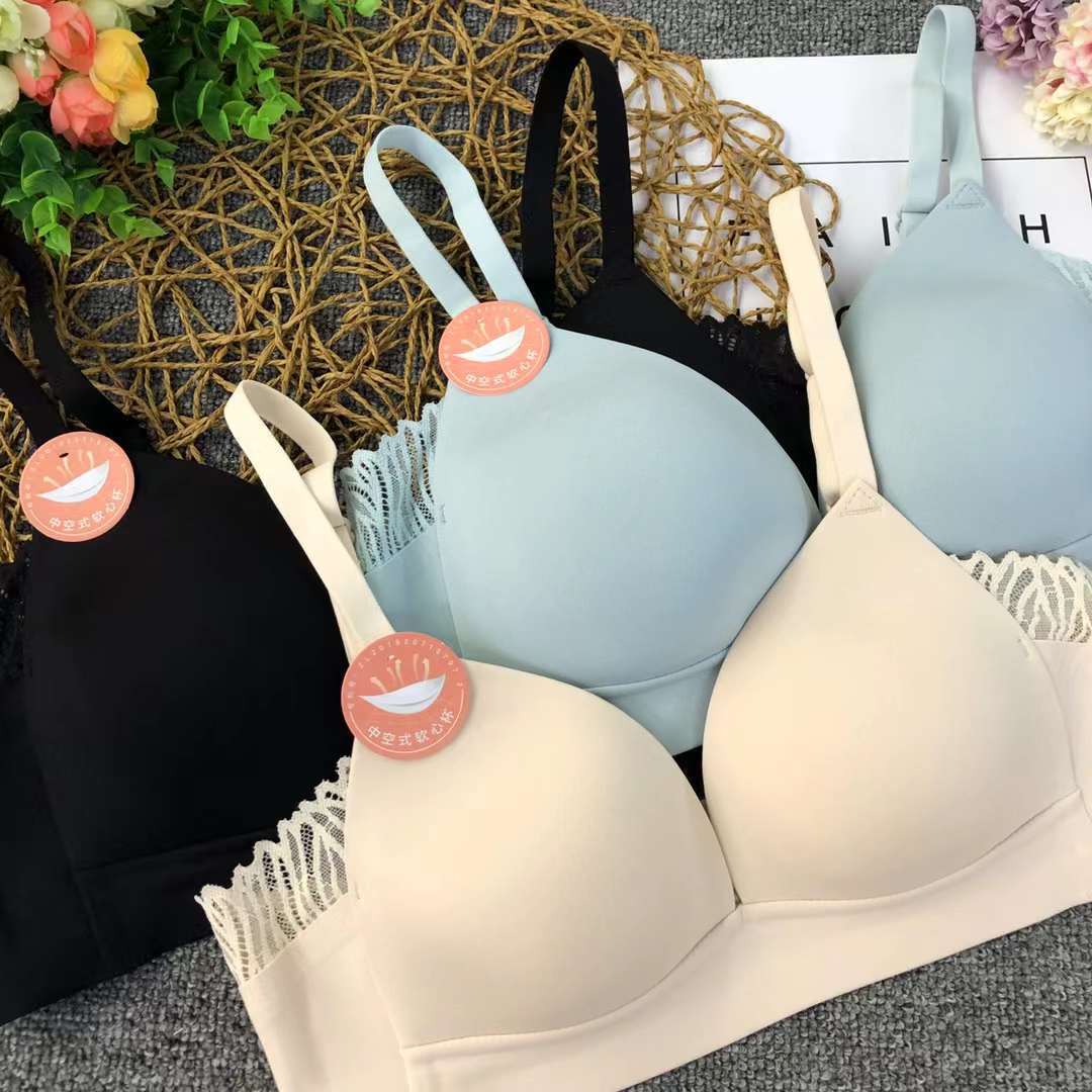 Color mezclado ropa interior caliente brillante encaje borde sujetador push up transpirable ajustable dos pecho sujetador