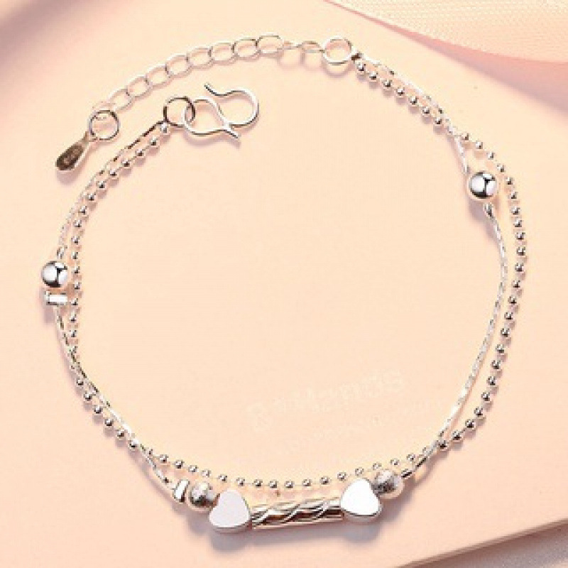 WYF107-Two silver hearts and four silver bead bracelets#SZ016