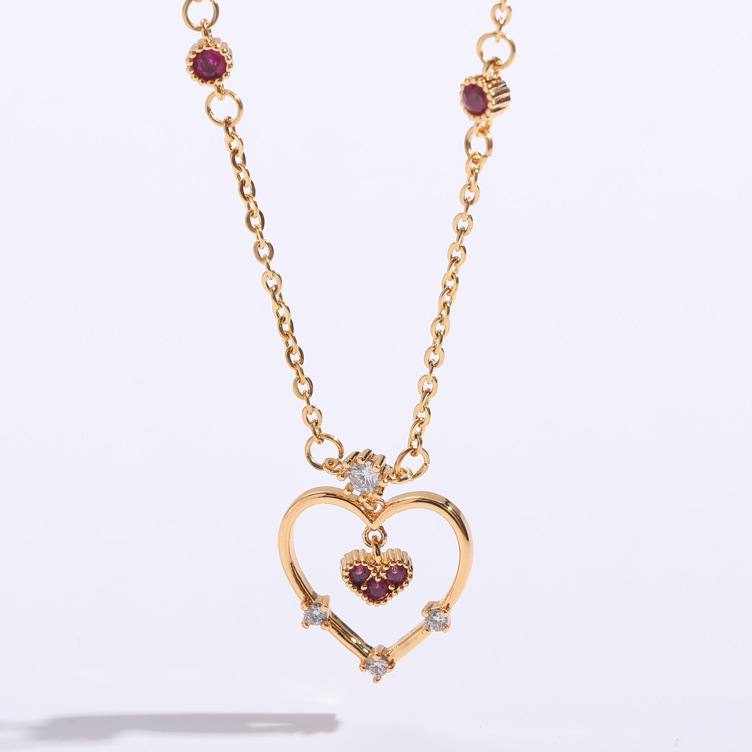 Fashion Heart Shape Copper Plating Inlay Zircon Pendant Necklace 1 Piece