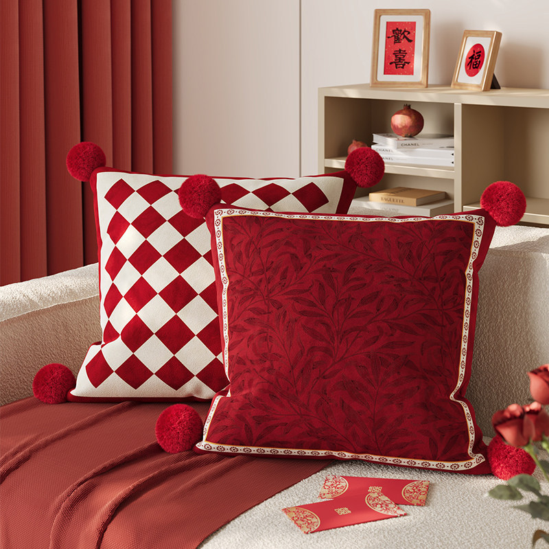 Sofá de sala de estar rojo de alto nivel, funda de almohada desmontable, almohada de cintura lavable, sofá de cabecera de dormitorio de alto nivel, almohada con núcleo