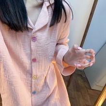 慵懒风纯棉纱布睡衣女网红春秋款软糯亲肤双层纱布家居服大码套装