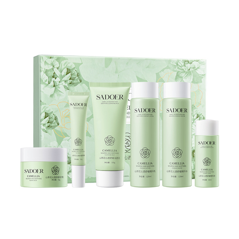 Shangduo Camellia refrescante y relajante set de seis piezas para hidratar, humectar y rejuvenecer la piel, para mejorar la belleza de la piel.