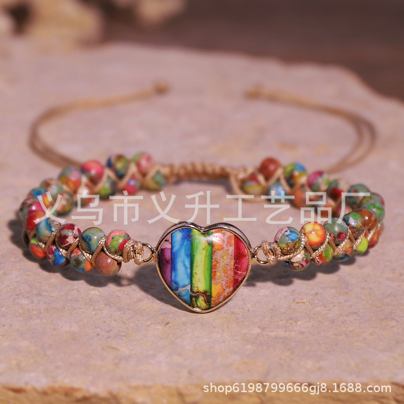 Cross-border Green Emperor stone edging love bracelet handmade winding woven Amazon new Bohemian