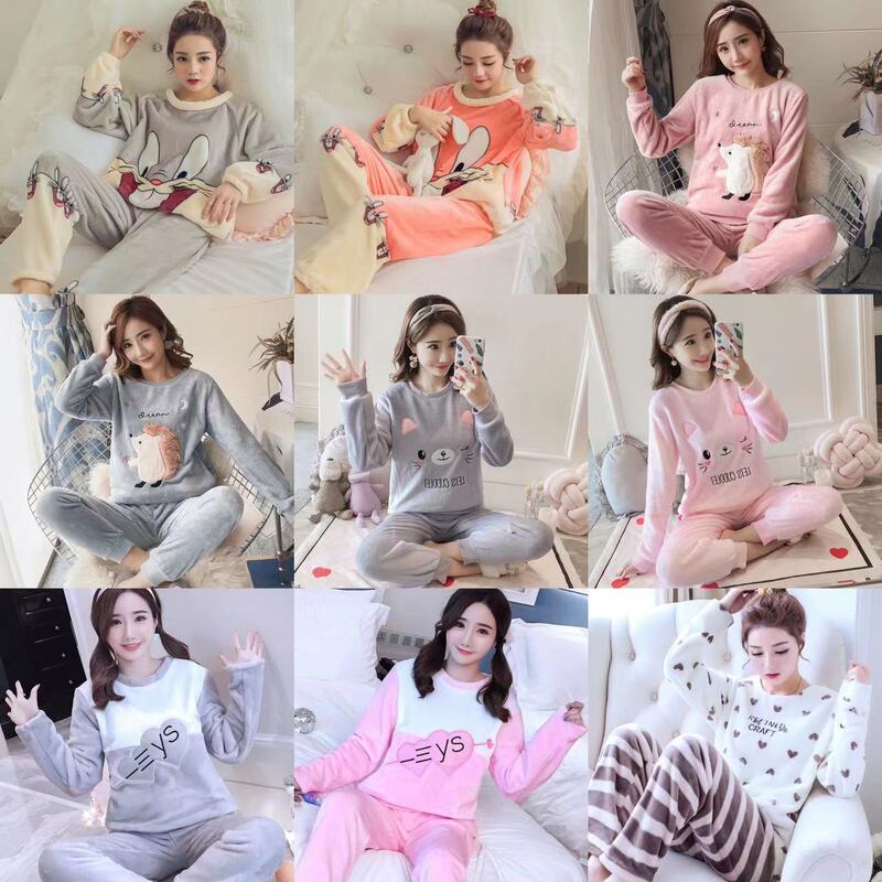 Autumn and Winter Flannel Suit Pajamas Women's Long Sleeve Cartoon Cute Velvet Sweet Warm Outer Wear Home Clothes Autumn and Winter Flannel Suit Pajamas Women's Long Sleeve Cartoon Cute Velvet Sweet Warm Outer Wear Home Clothes