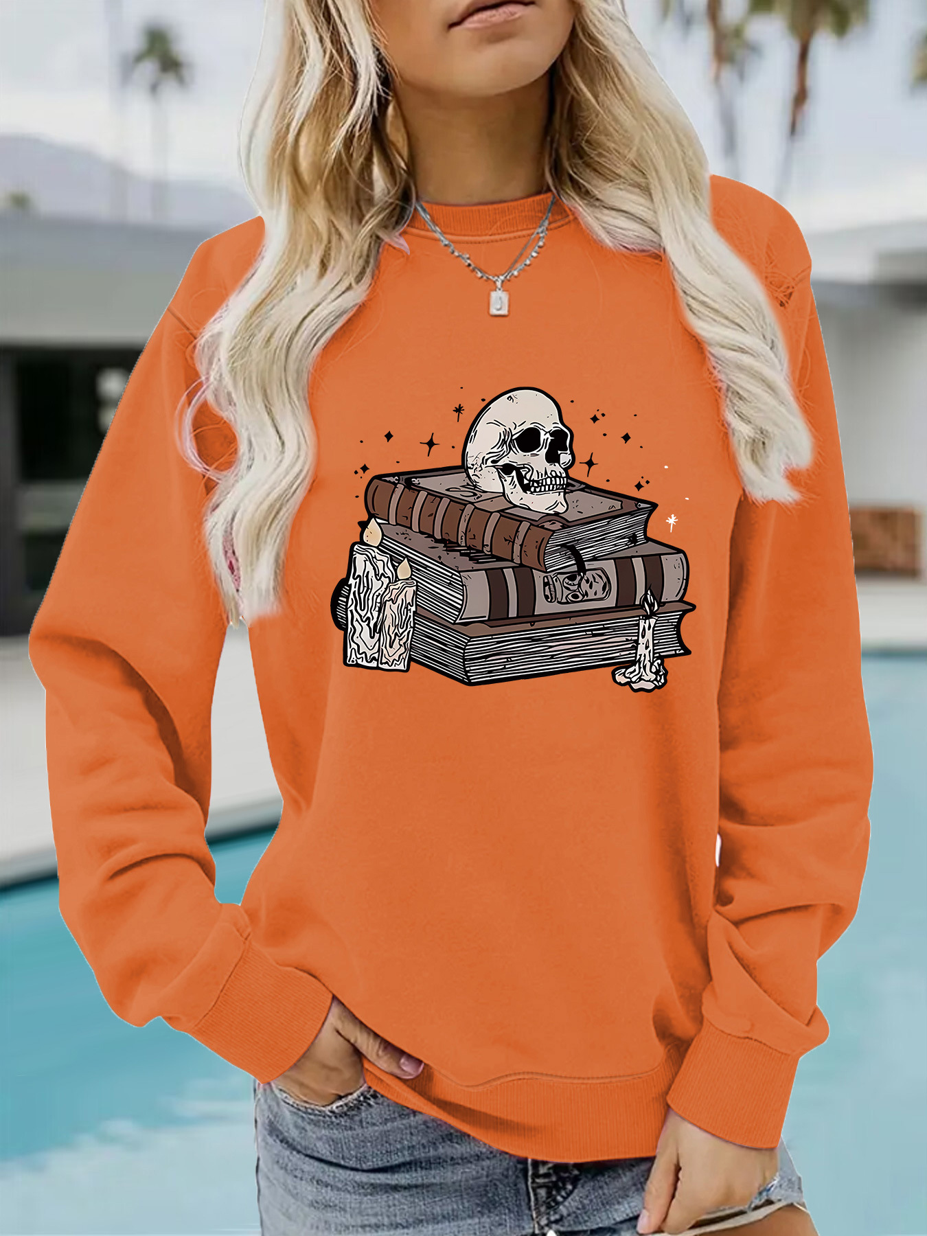 Women's Sweatshirt With Halloween Print Long Sleeve Pullover_voghion.com