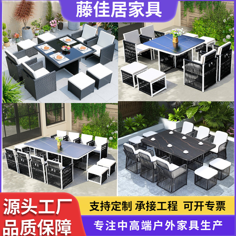 Outdoor Courtyard Table and Chair Outdoor Balcony Leisure Open-air Terrace Garden Courtyard Rattan Chair Homestay Dining Table Furniture