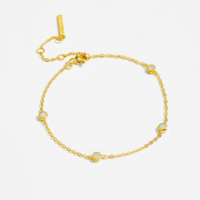 925 Sterling Silver Single Diamond Simple Chain Bracelet Korean Style Multi-adjustable Buckle Women's European and American Opal Ins Jewelry Bracelet